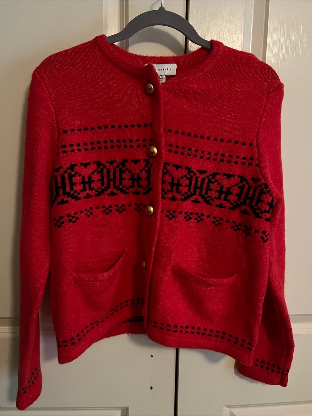 Red Patterned Button-Front Women’s Sweater Cardigan
